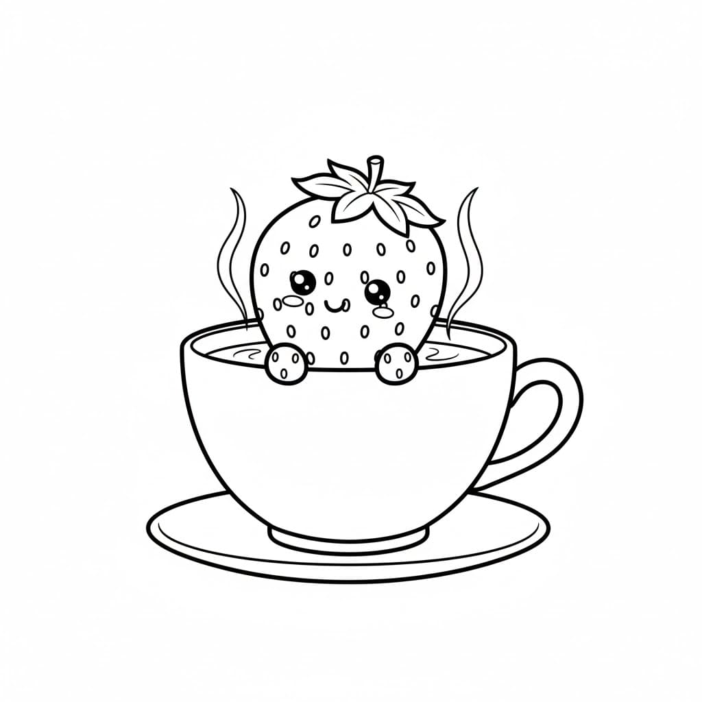 Jordbær i en tekopp fargelegging