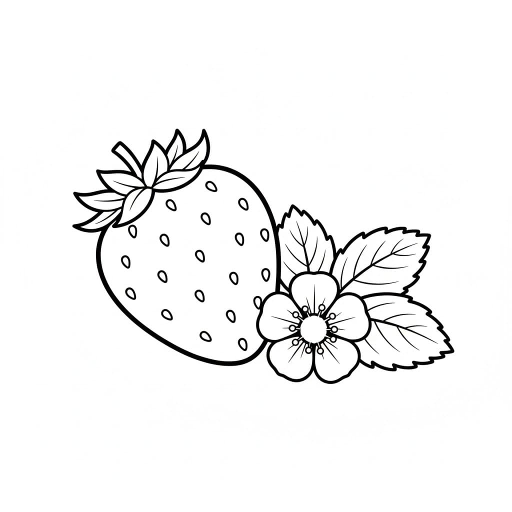 Jordbær og jordbærblomster fargelegging
