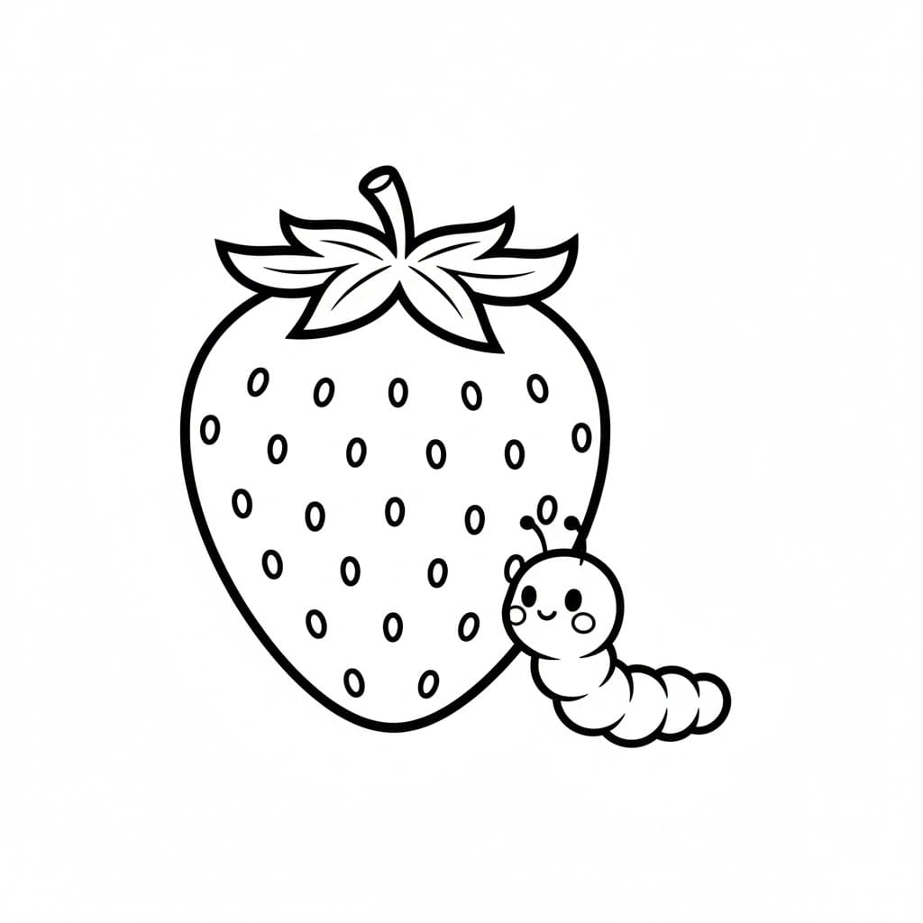 Jordbær og liten orm fargelegging