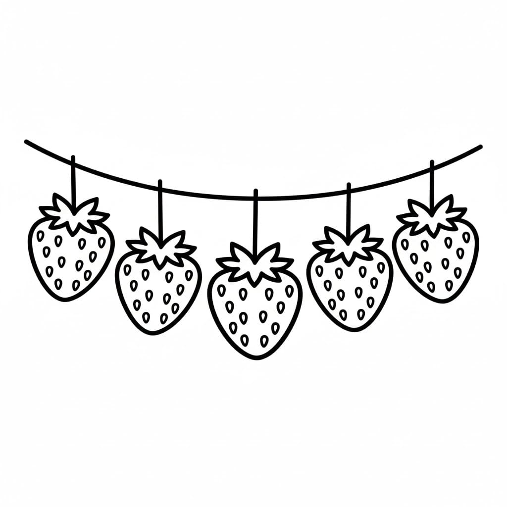 Jordbær som henger på en snor fargelegging