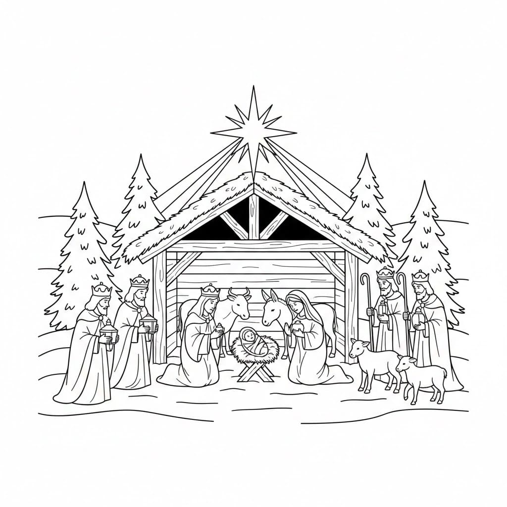 Julekrybbe Betlehemsstjernen fargelegging