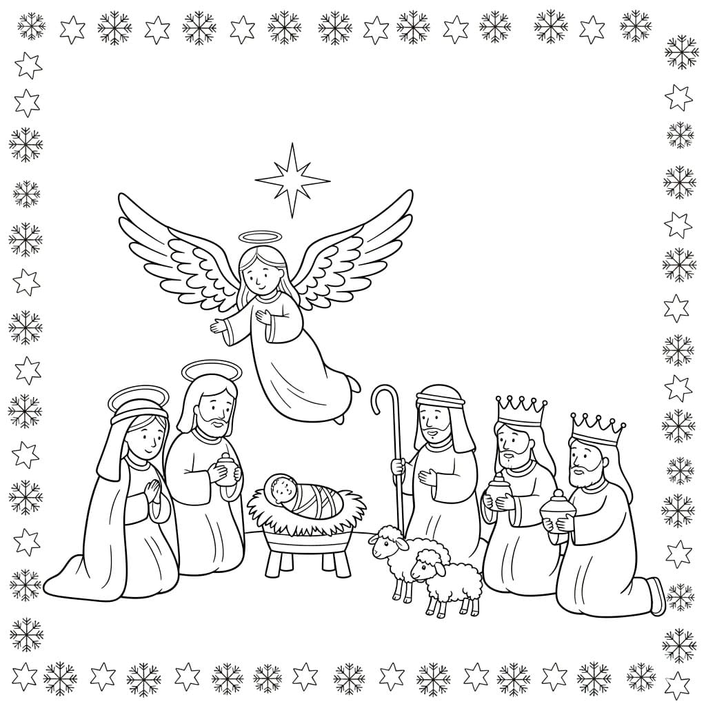 Julekrybbe engelvelsignelse fargelegging