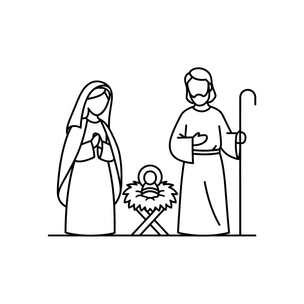 Julekrybbe Enkle linjer fargelegging