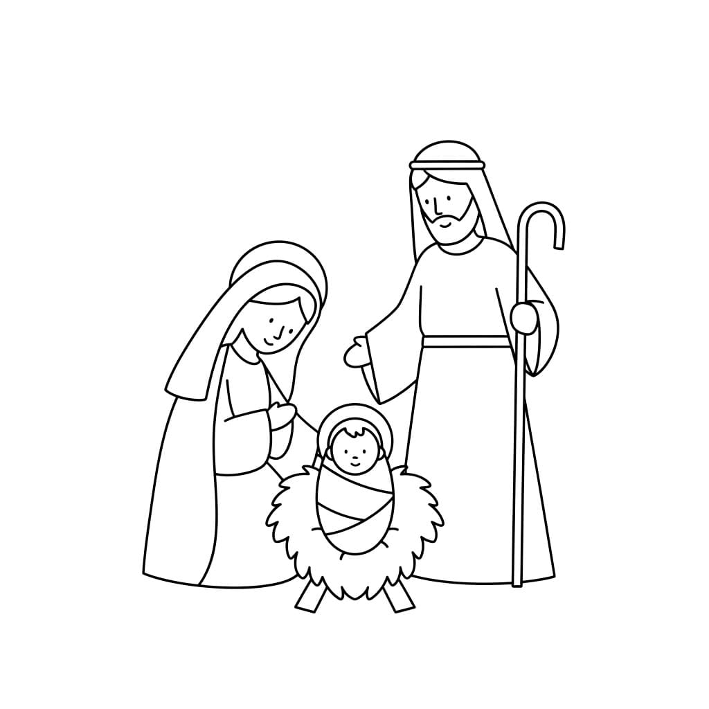 Julekrybbe Hellige Familie fargelegging