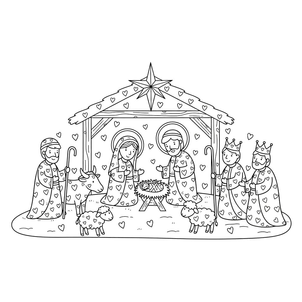 Julekrybbe hjerter fargelegging