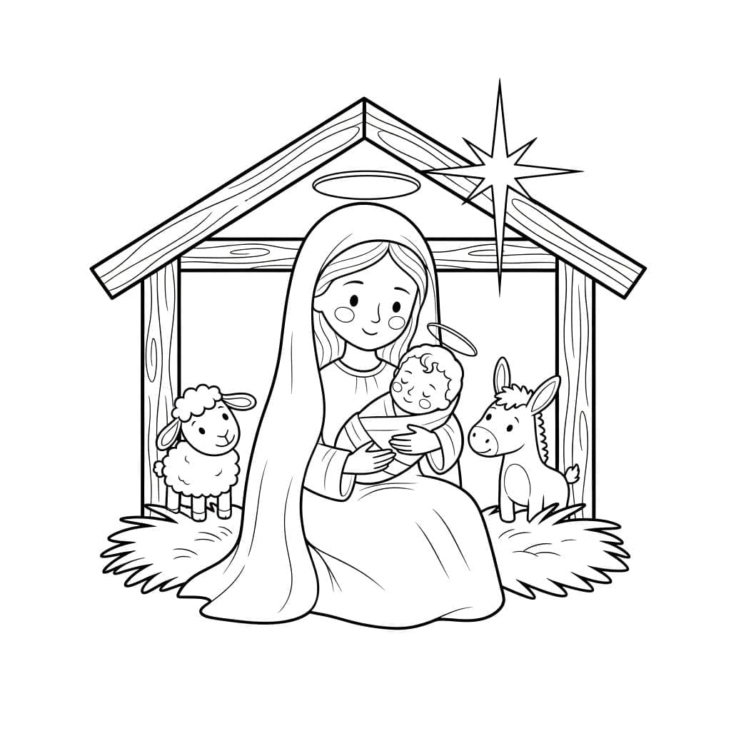 Julekrybbe Maria og Jesu fargelegging