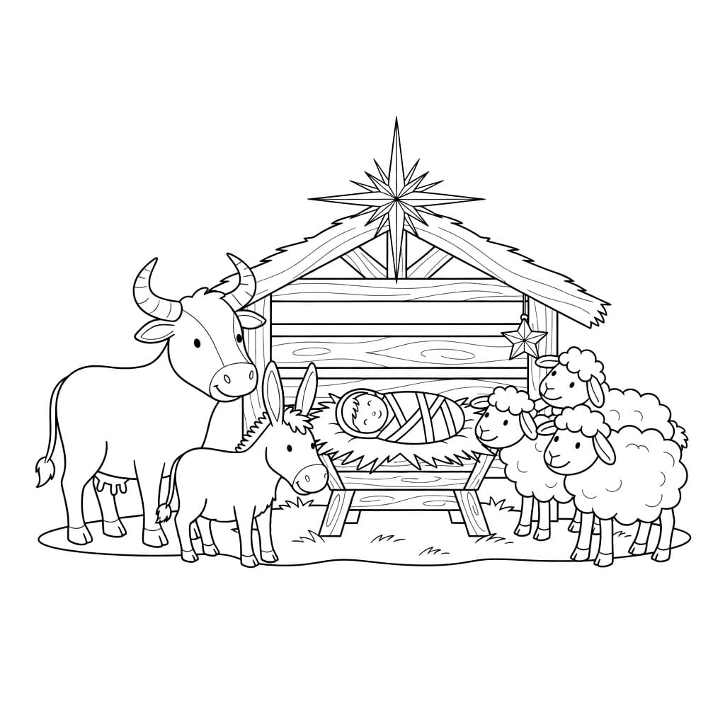 Julekrybbe med dyr fargelegging