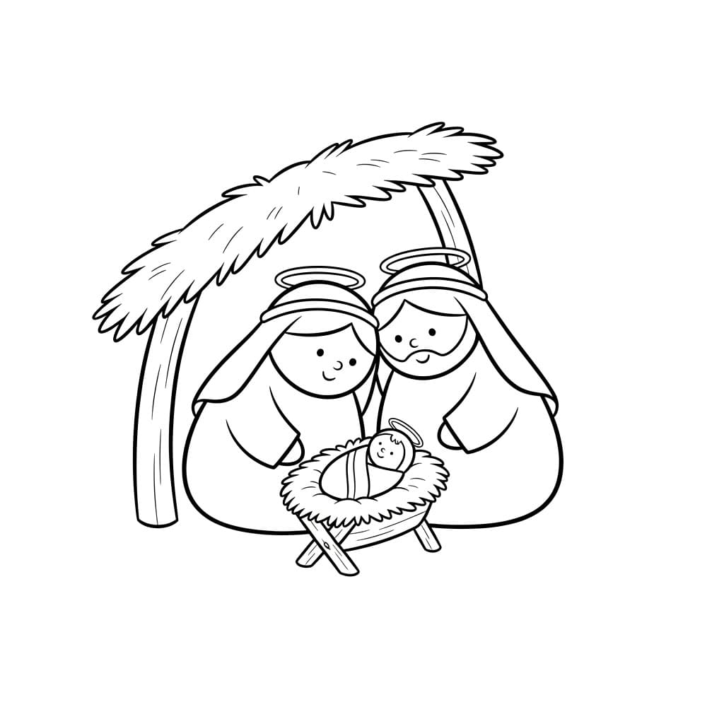 Julekrybbe milde linjer fargelegging