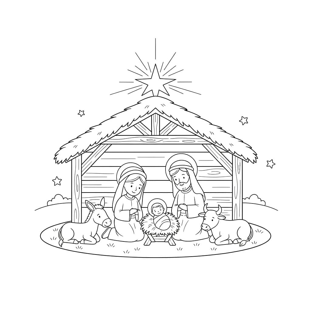 Julekrybbe Stille natt fargelegging