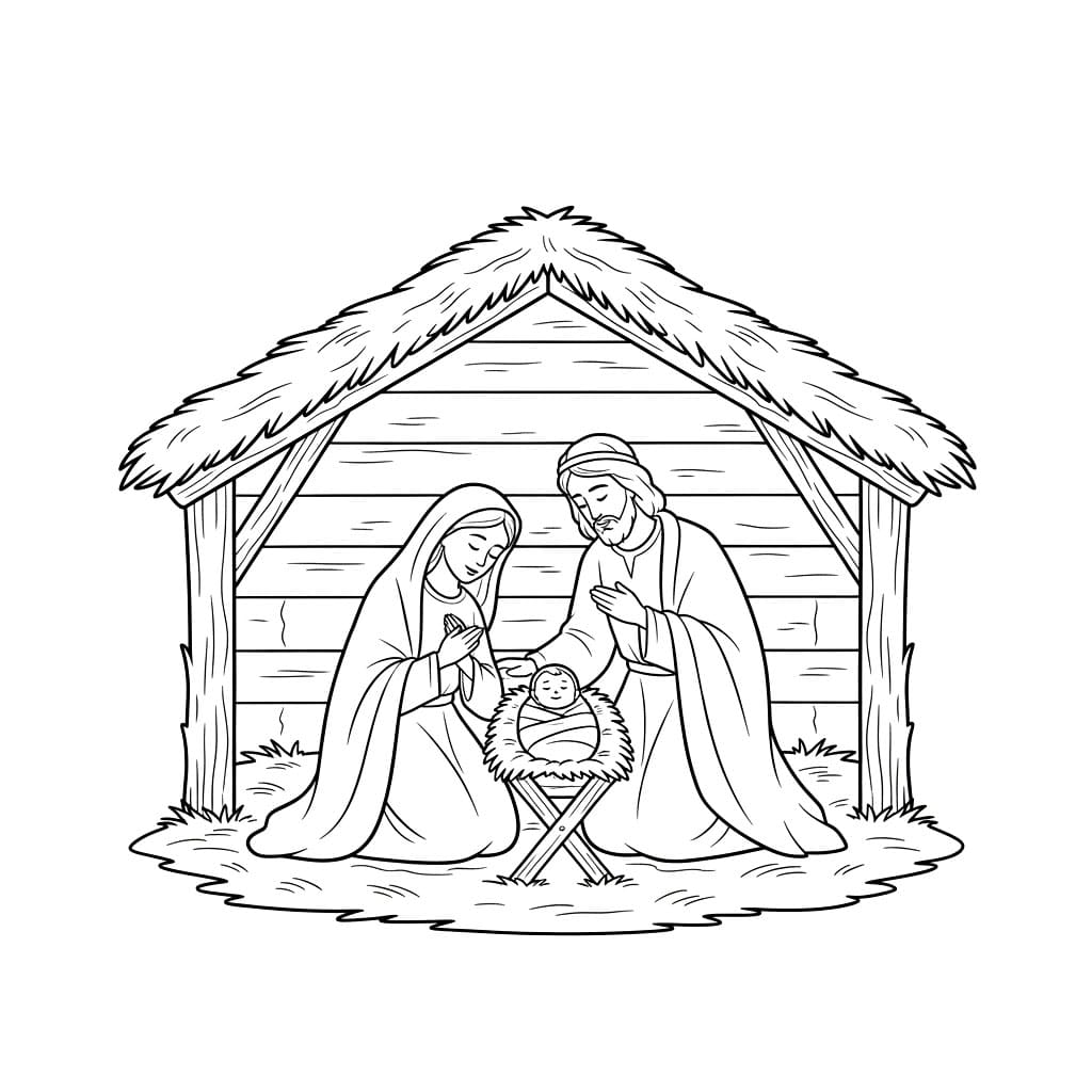 Julekrybbe utskriftsbilde fargelegging