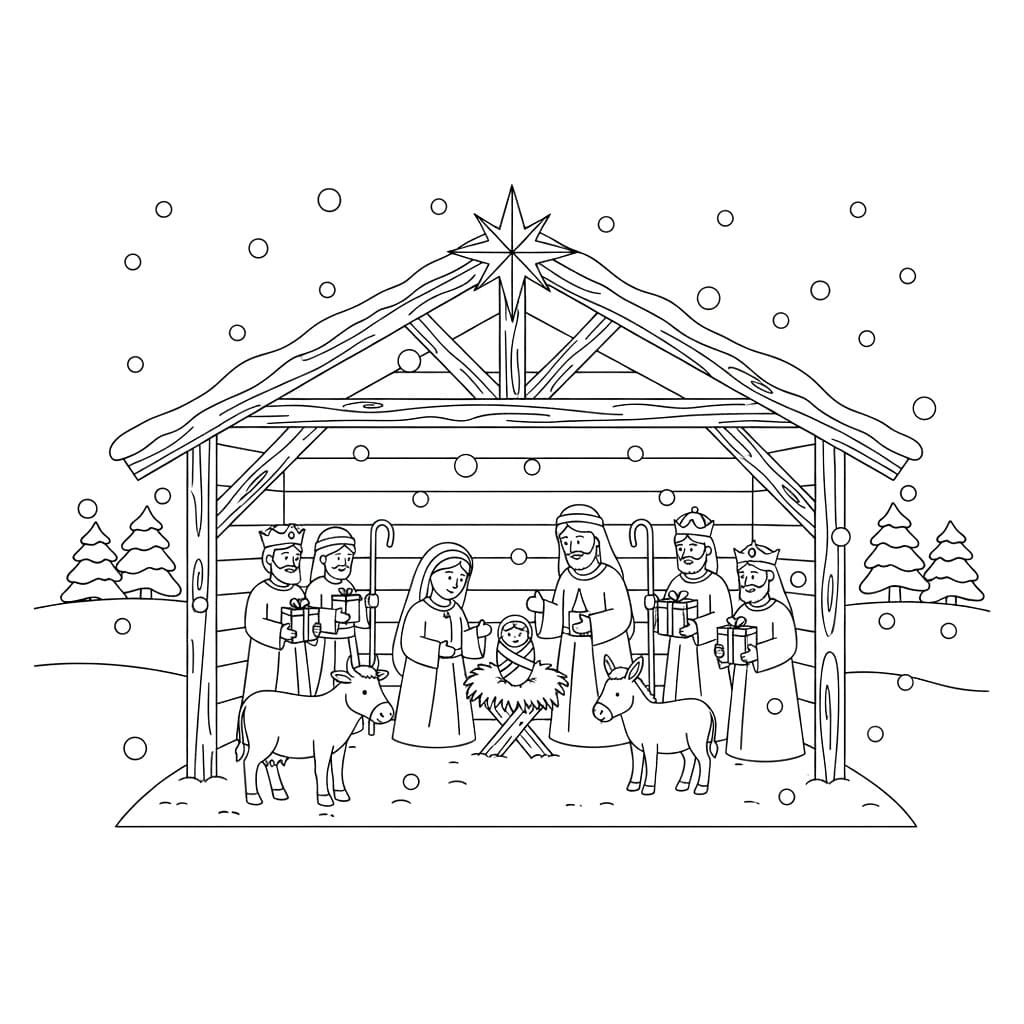 Julekrybbe vinternatt fargelegging