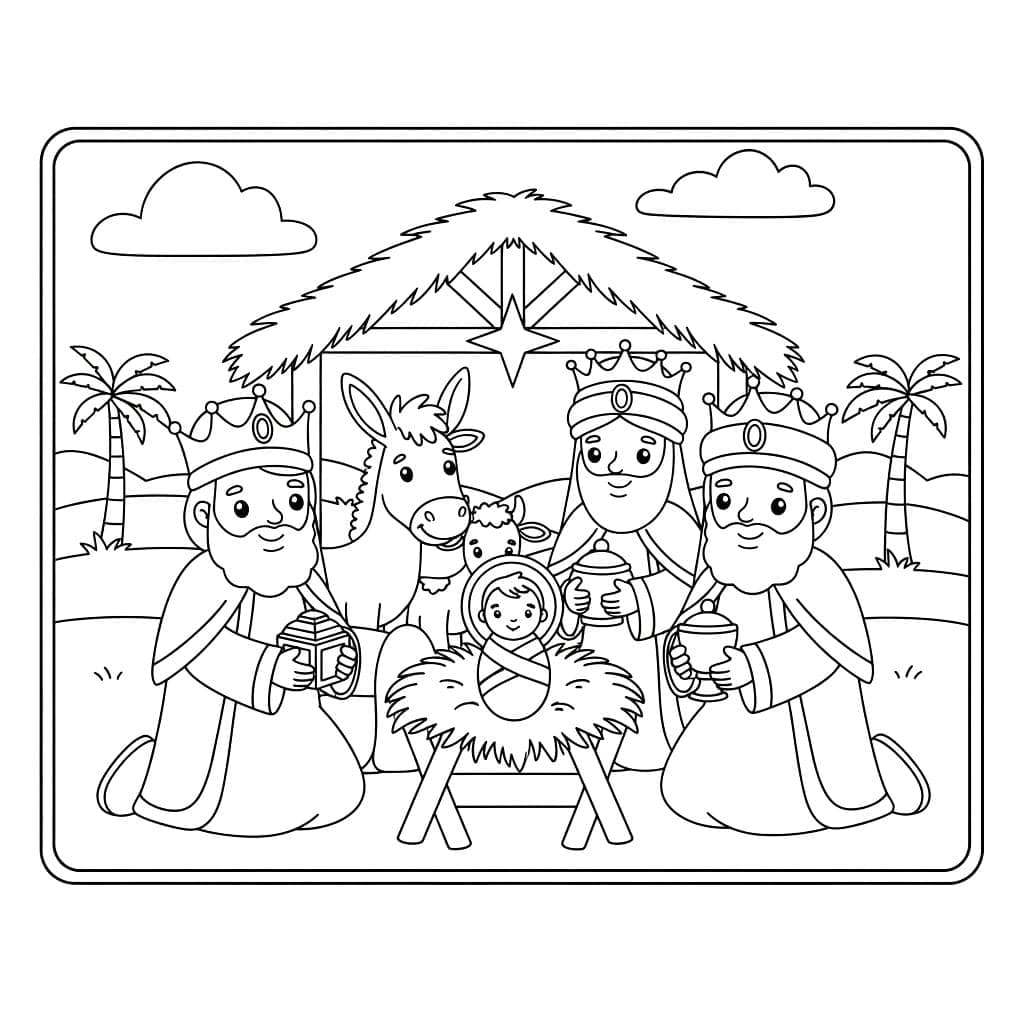 Julekrybbe Vismennenes gir gaver fargelegging