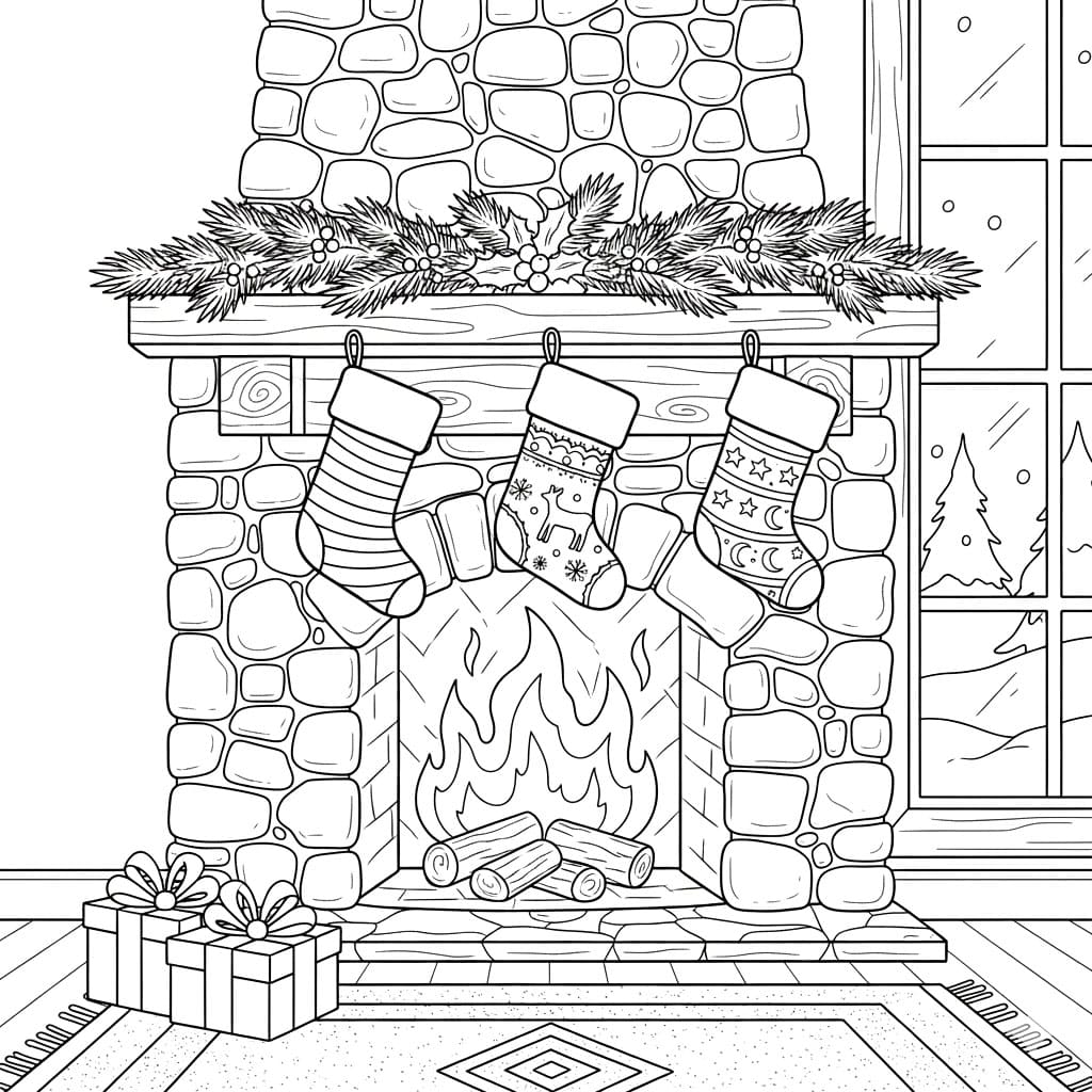 Julestrømper på peisen fargelegging