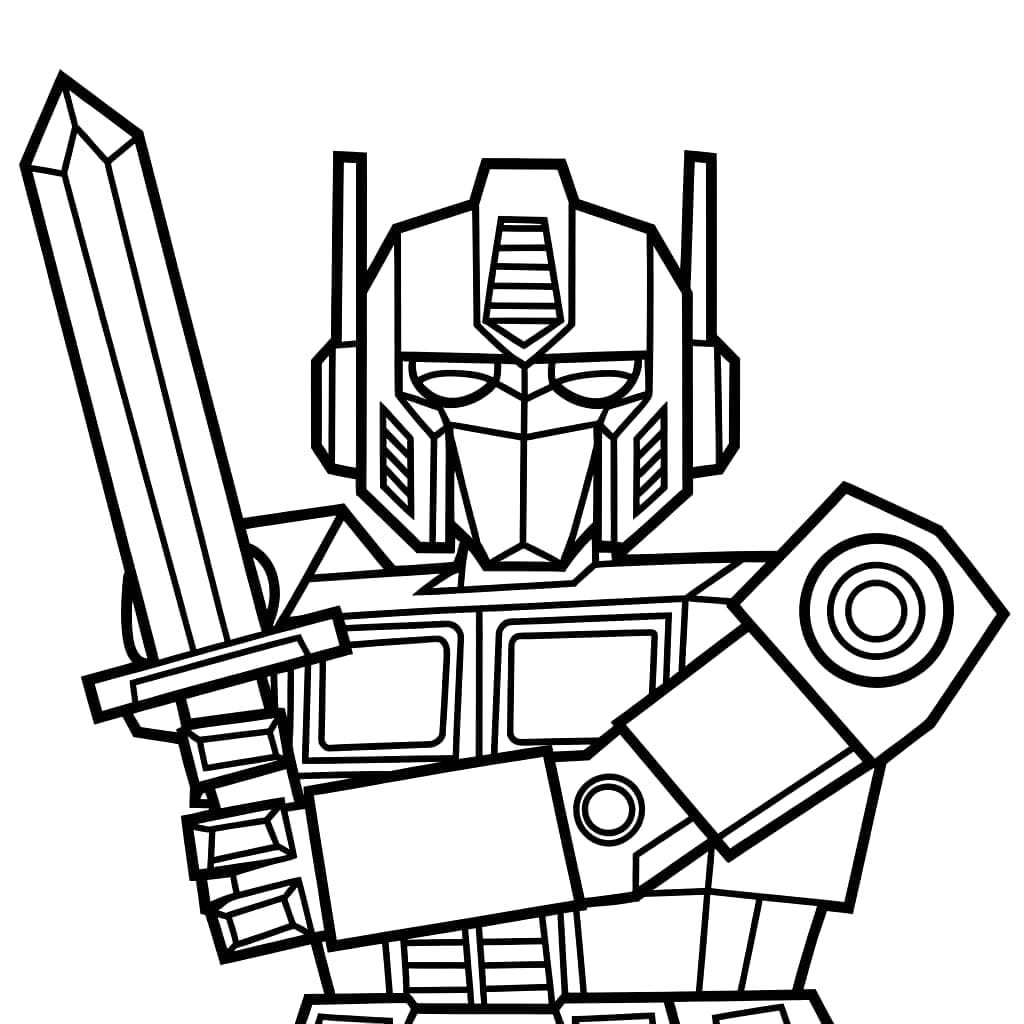 Optimus Prime dukke med sverd fargelegging