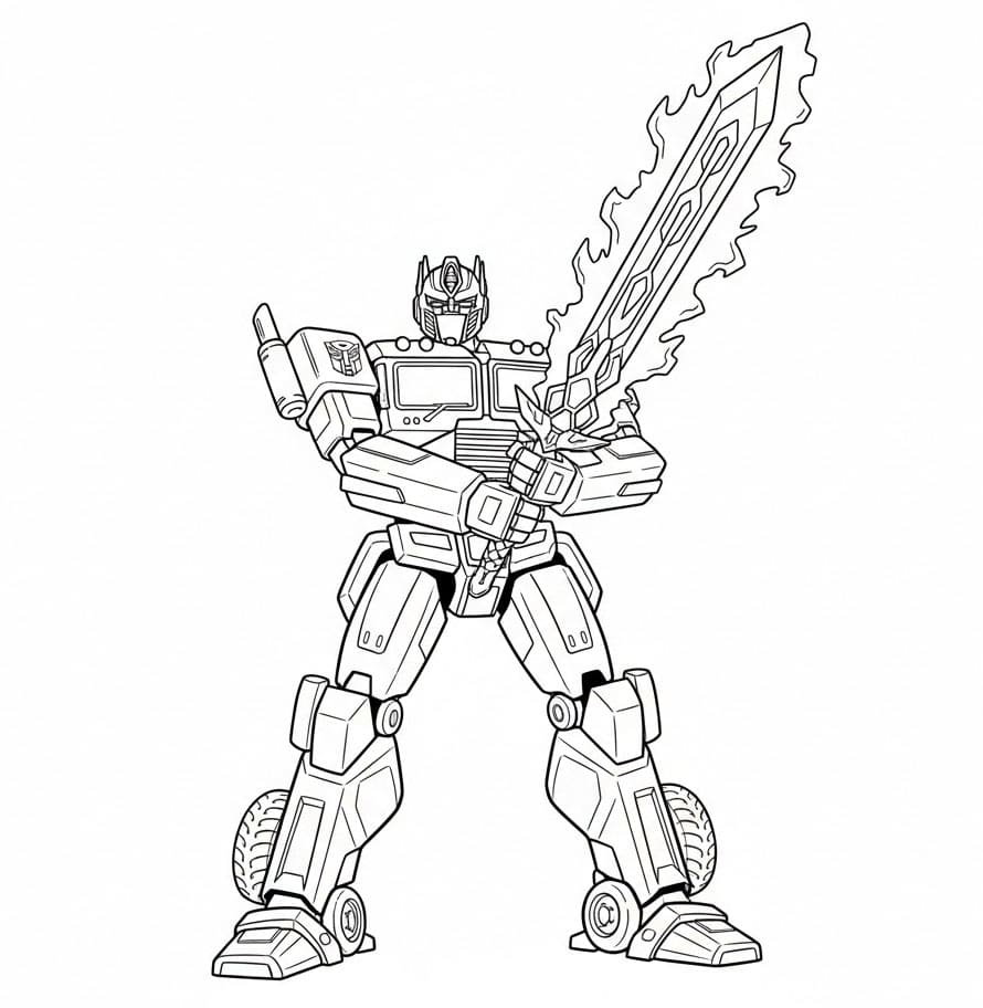 Optimus Prime med sverd fargelegging