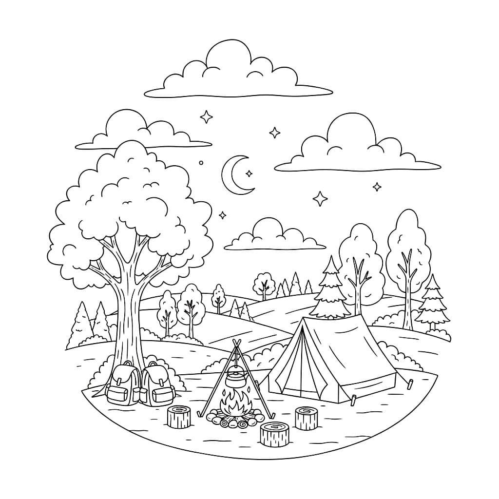 Overskyet camping i åser fargelegging