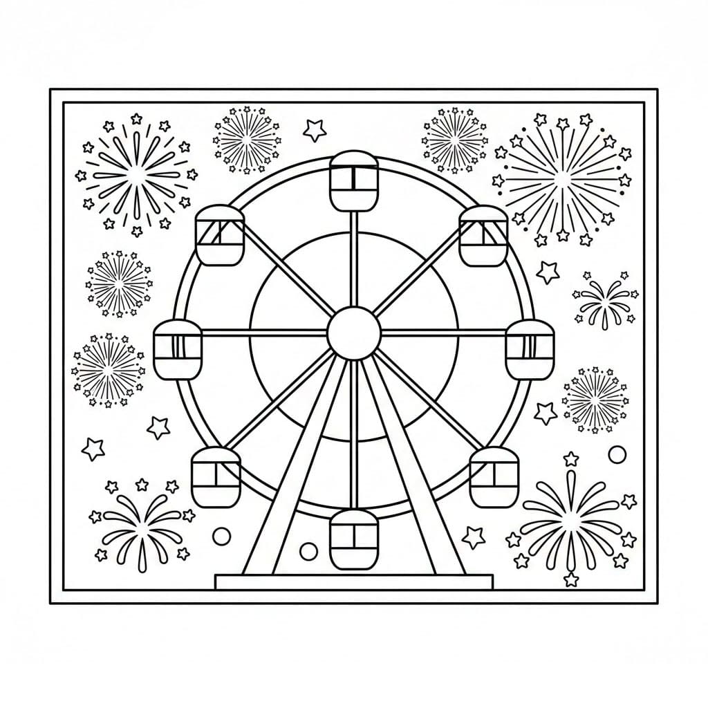 Pariserhjul og fyrverkeri fargelegging