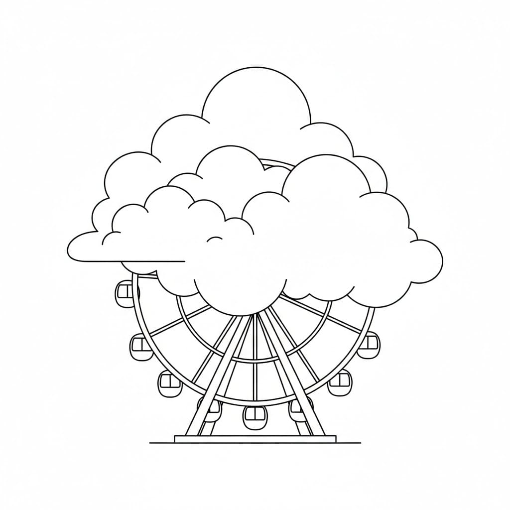 Pariserhjul og skyer fargelegging