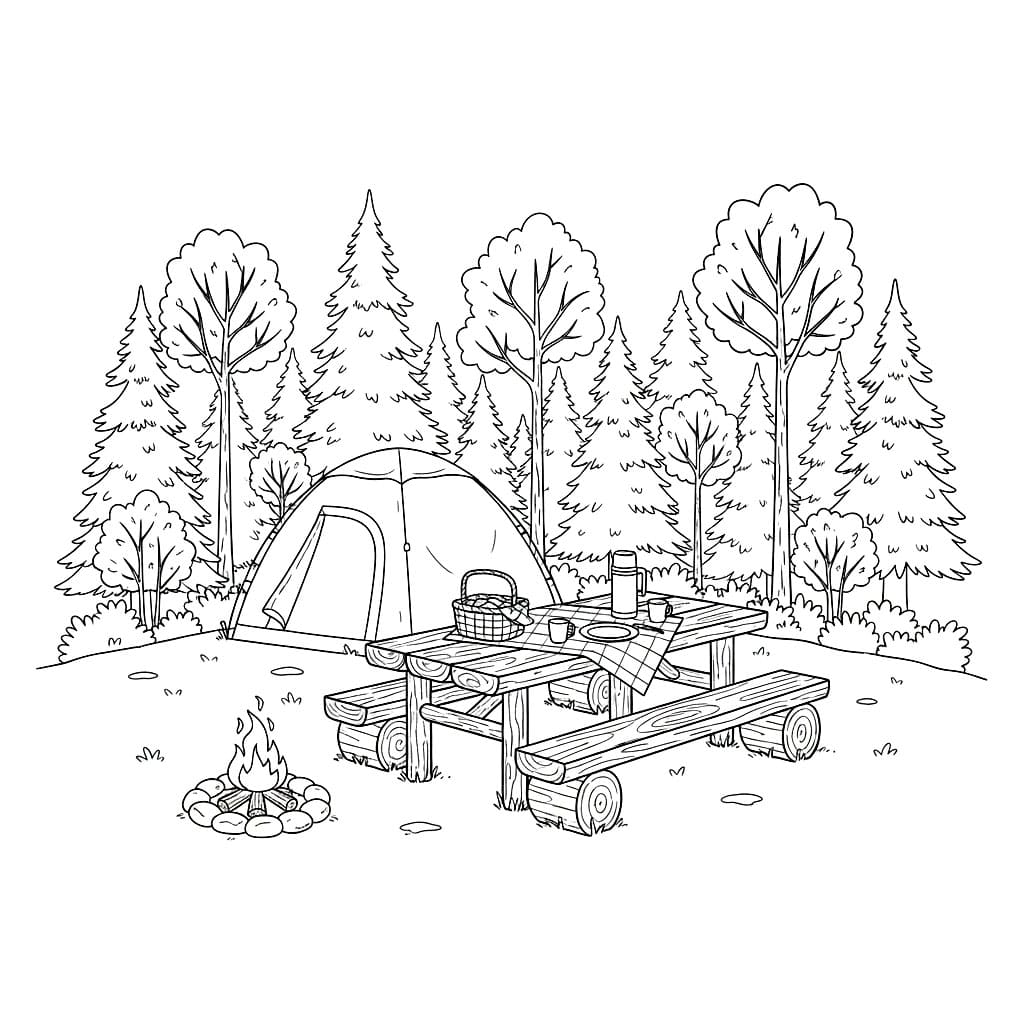 Piknik campingområde fargelegging