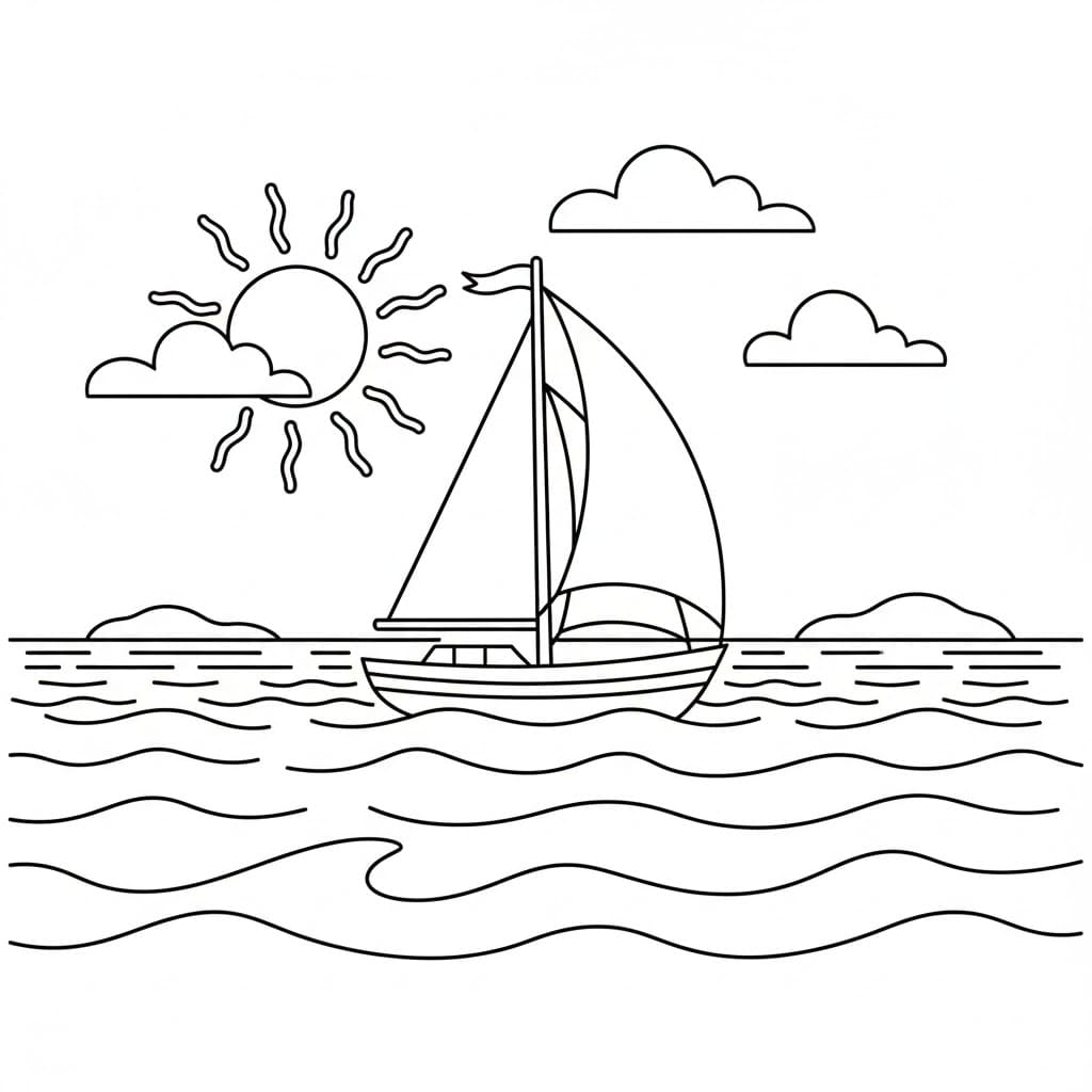 Seilbåt midt i havet fargelegging