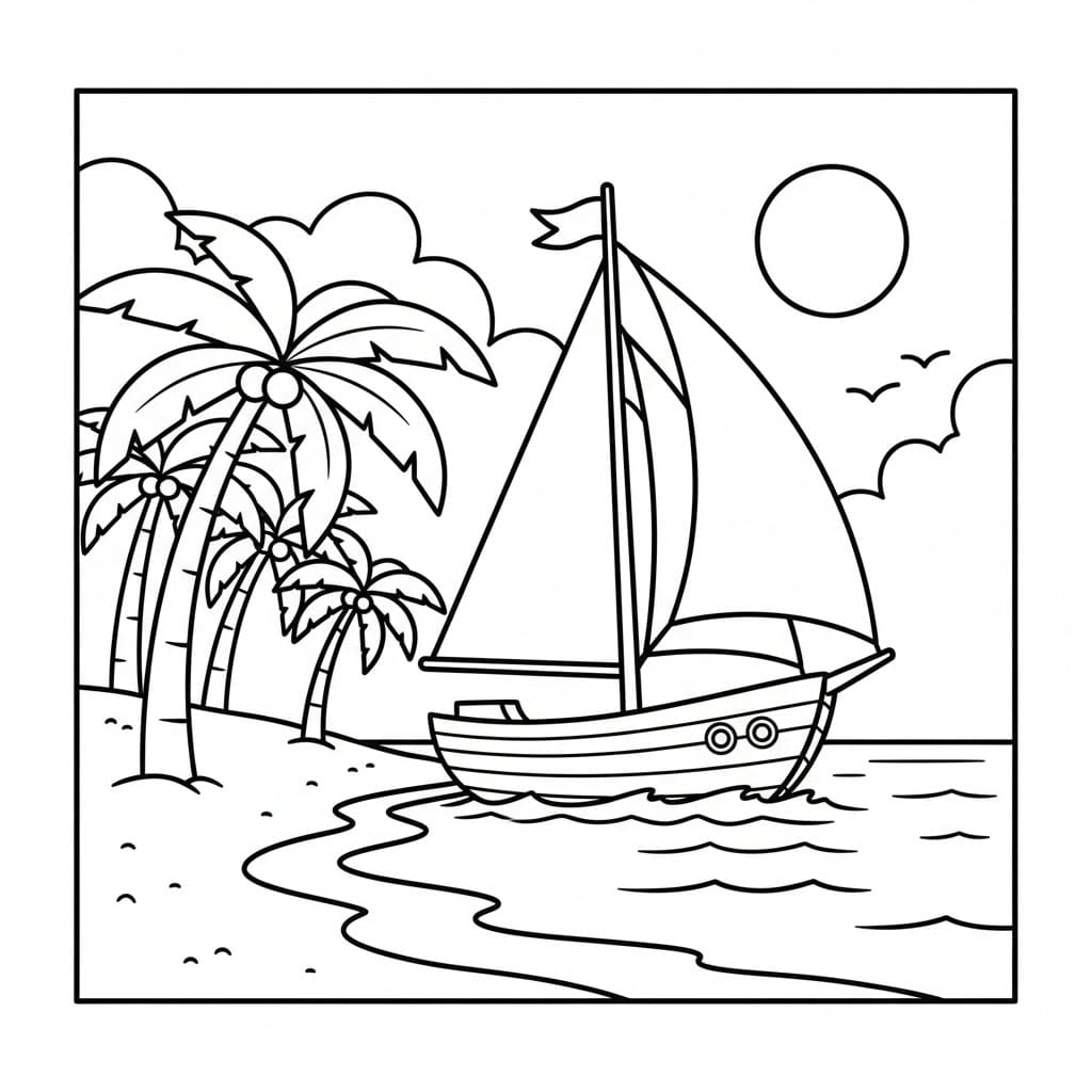 Seilbåt nær sandbanken fargelegging