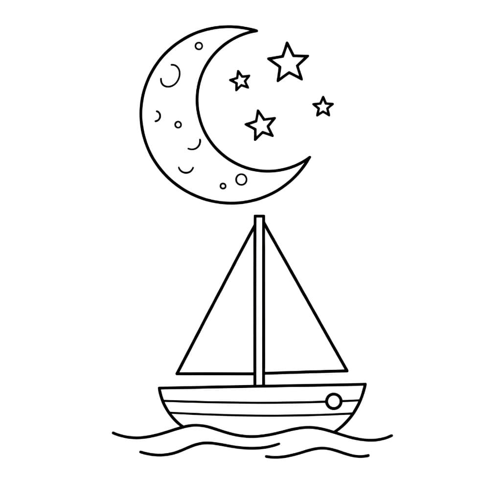 Seilbåt og månen fargelegging