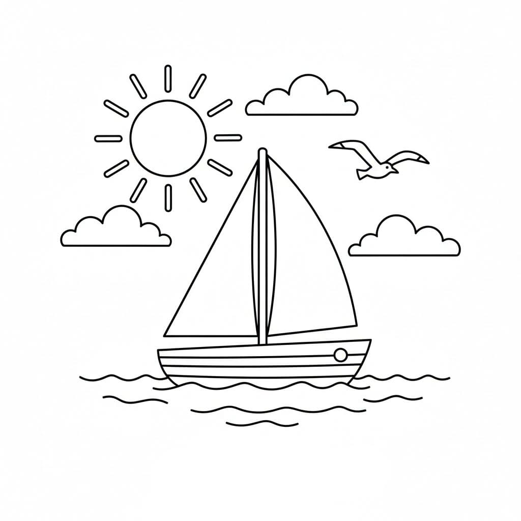 Seilbåt og solen fargelegging