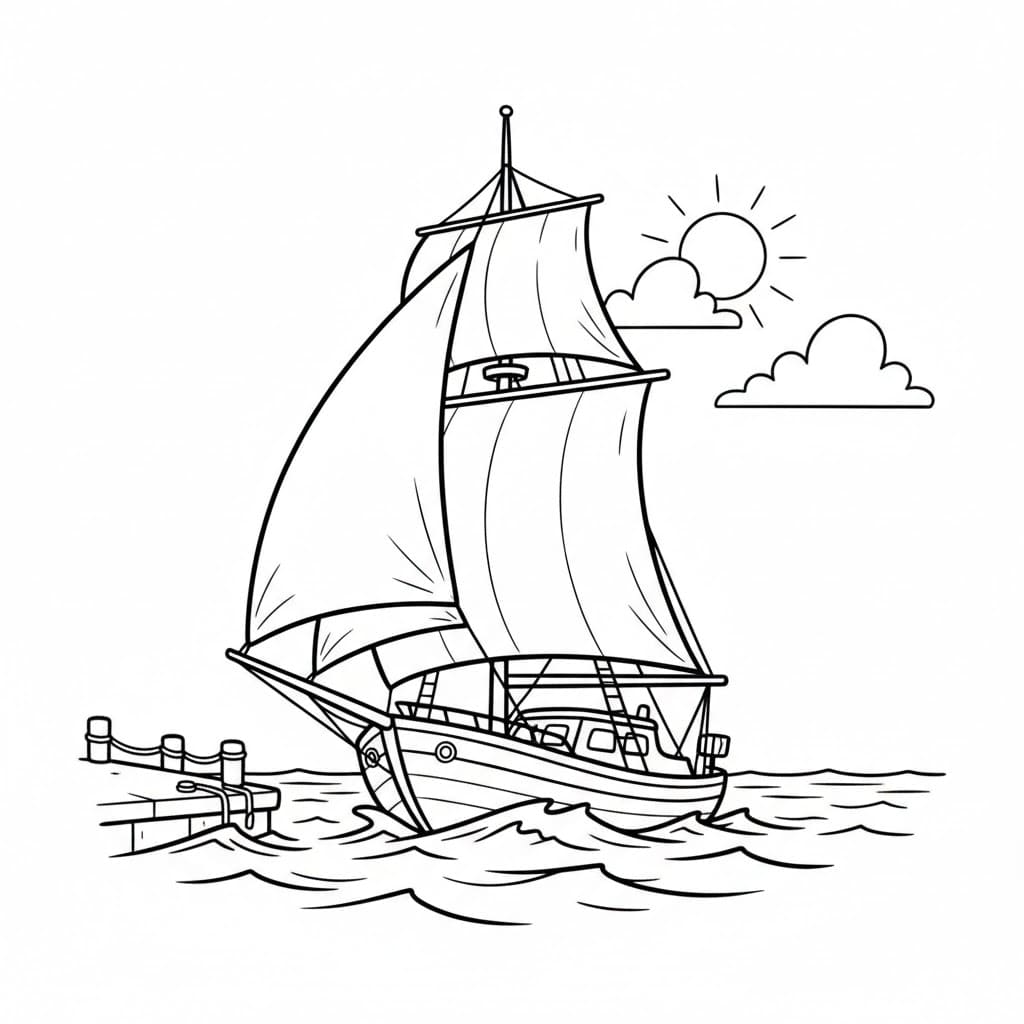 Seilbåt setter ut på havet fargelegging