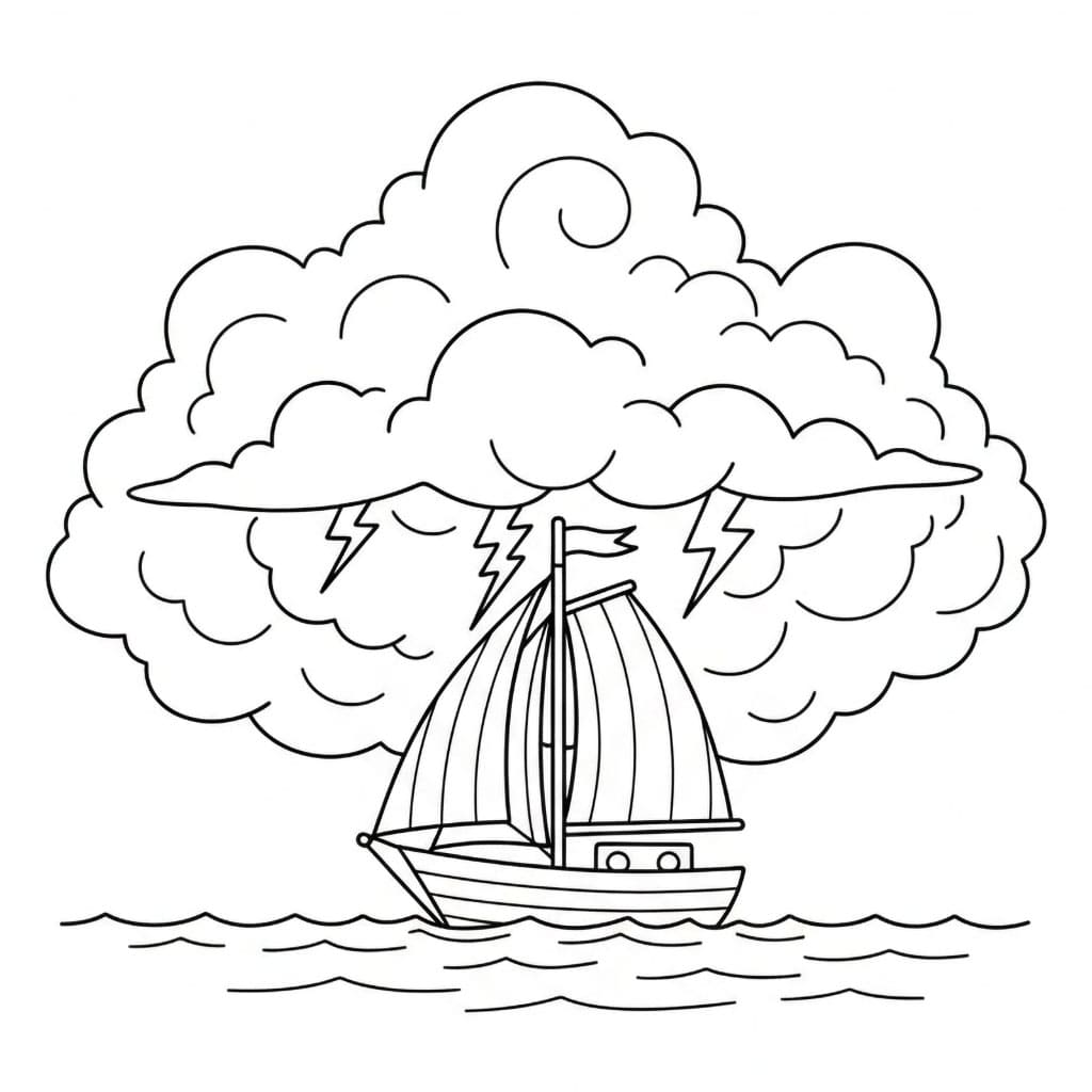 Seilbåt under skyene fargelegging