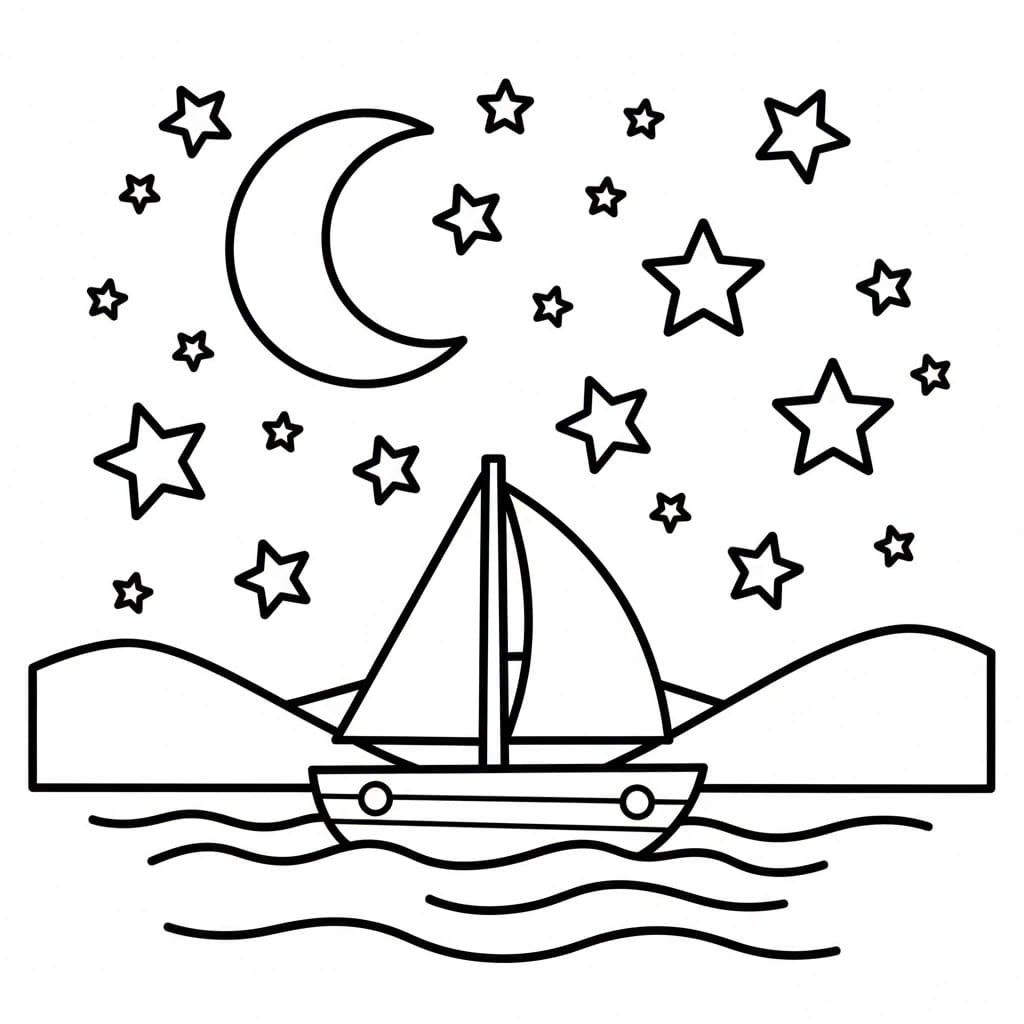 Seilbåt under stjernene fargelegging