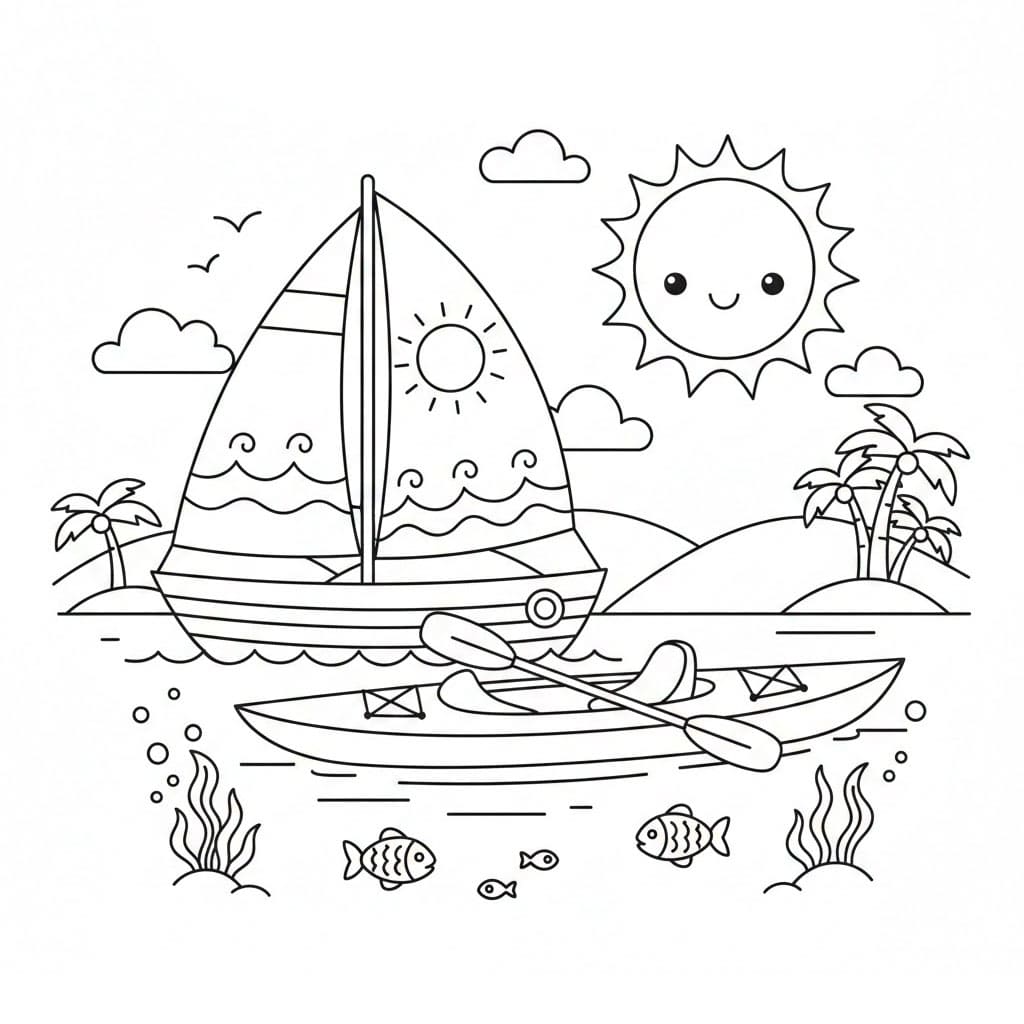 Seilbåter og kajakker fargelegging