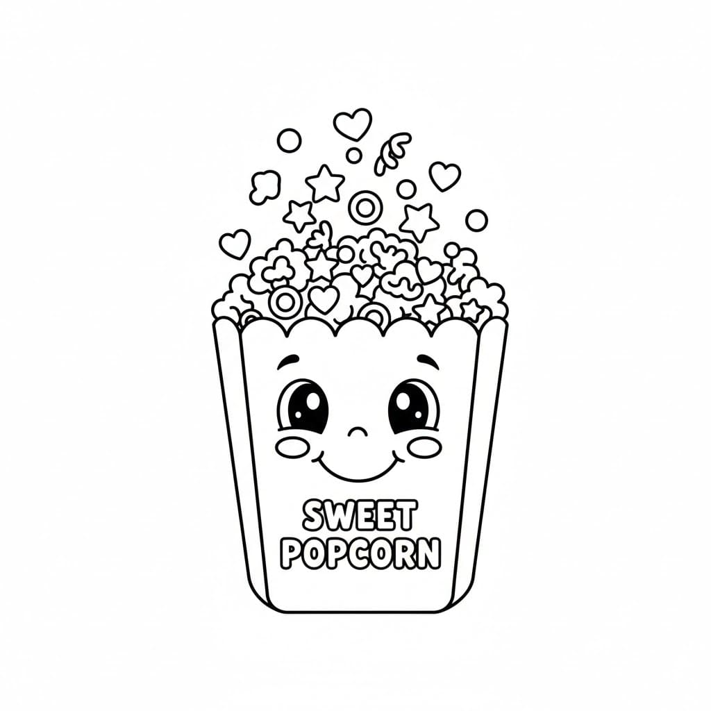 Søtt popcornbilde fargelegging