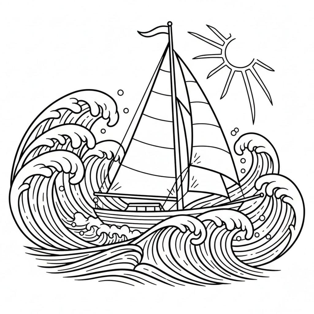 Stor bølge seilbåt fargelegging