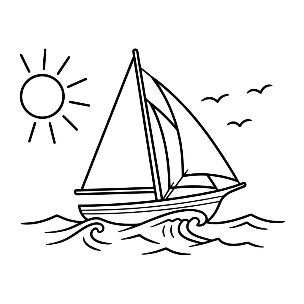 Stor seilbåt i bølgene fargelegging