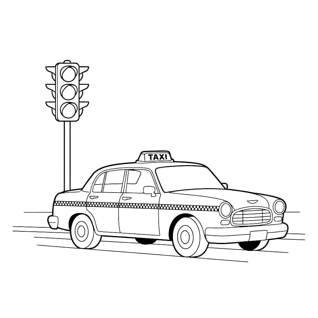 Taxi stoppet på rødt lys fargelegging