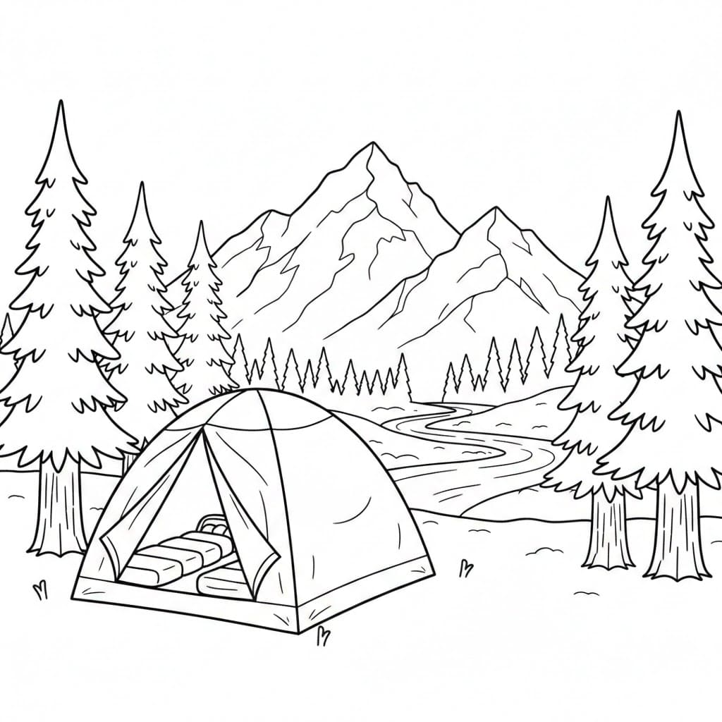 Utsikt over fjellcamping fargelegging