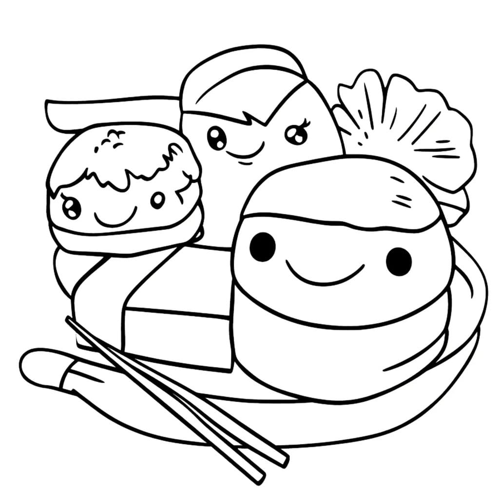 Utskriftbar Kawaii Sushi fargelegging