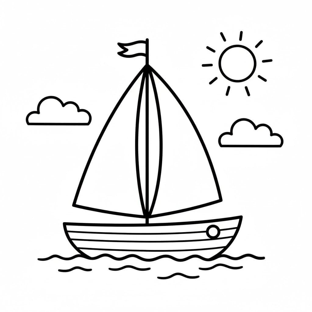 Utskrivbar seilbåt og sol fargelegging