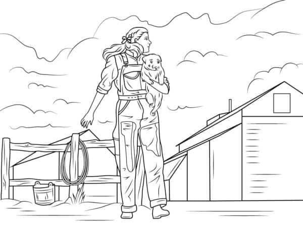 Ellie med hunden sin fargelegging