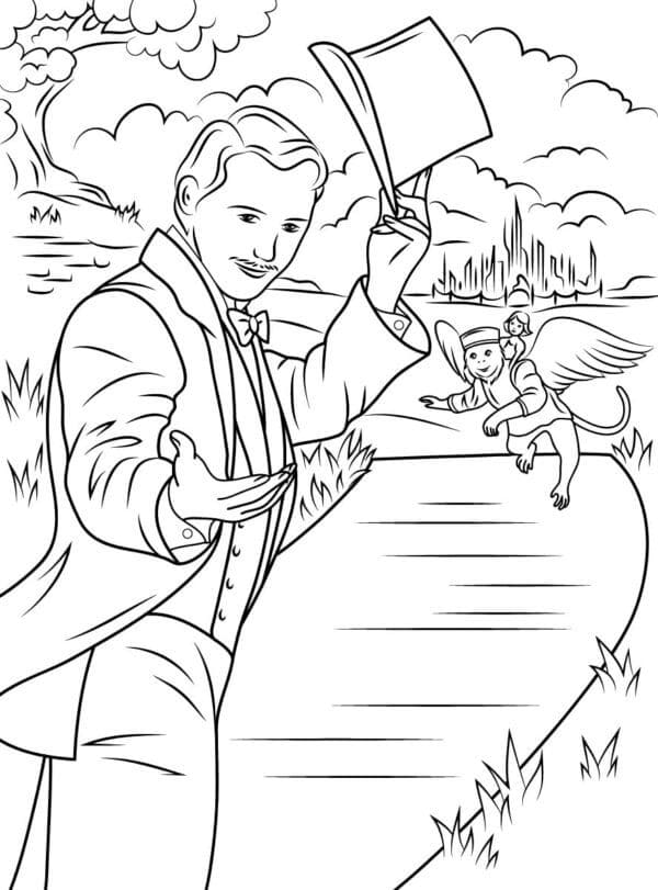 En trollmann med en flygende ape fargelegging