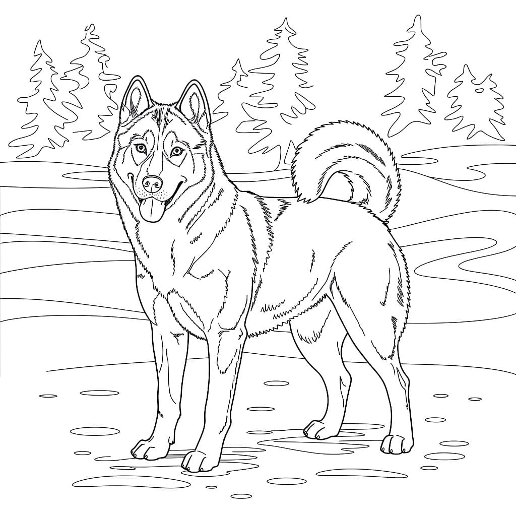 Husky i skogen fargelegging