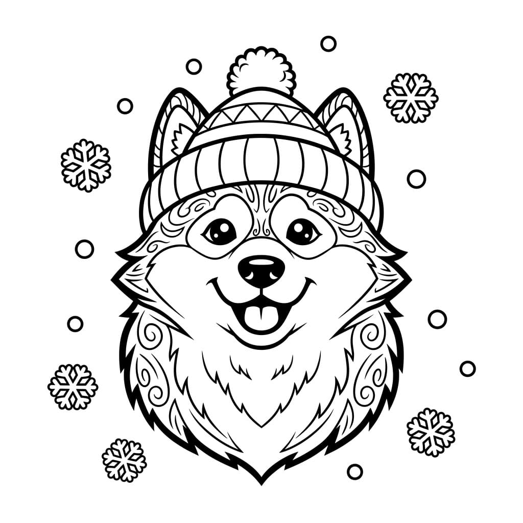 Husky med vinterlue fargelegging