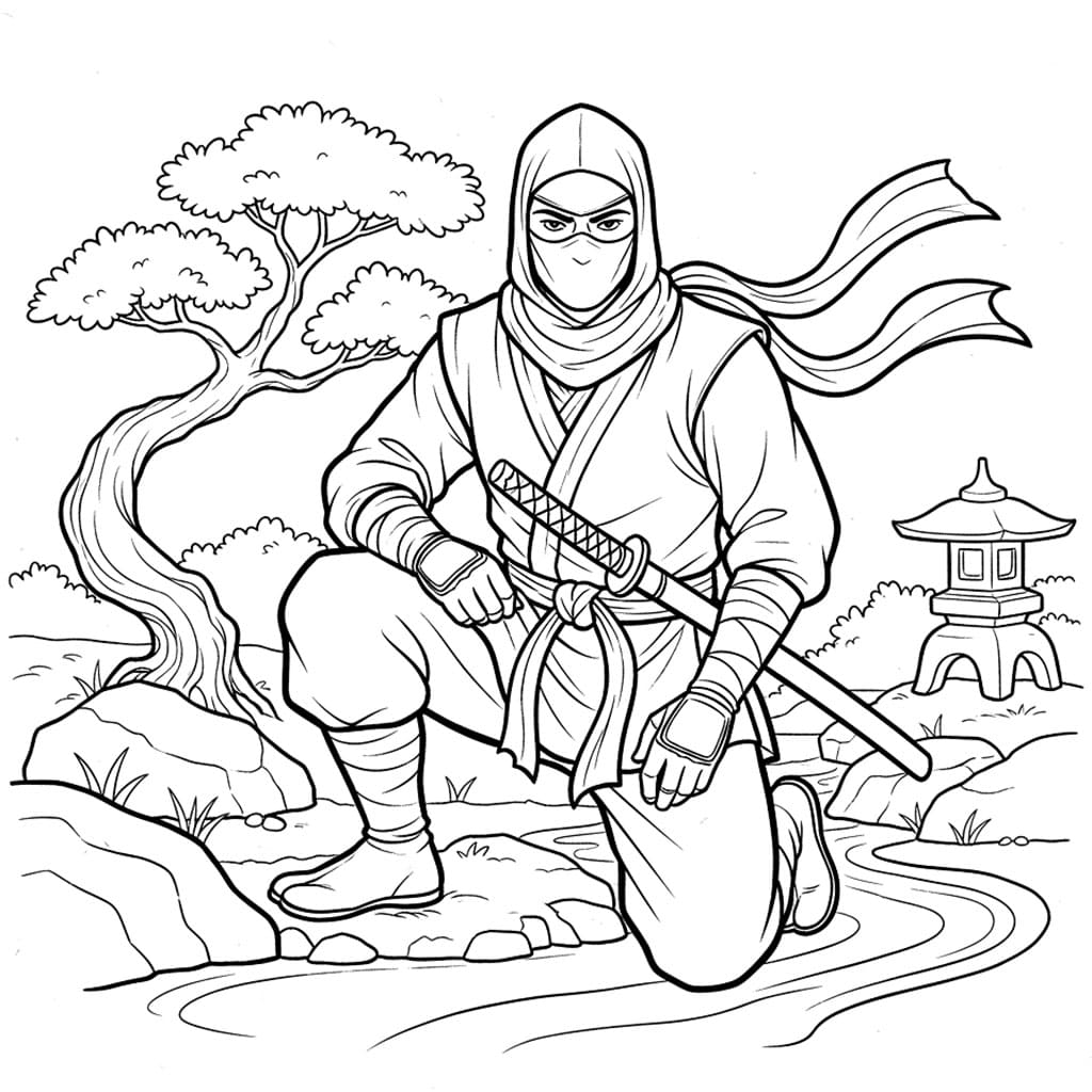 Knelende ninja fargelegging