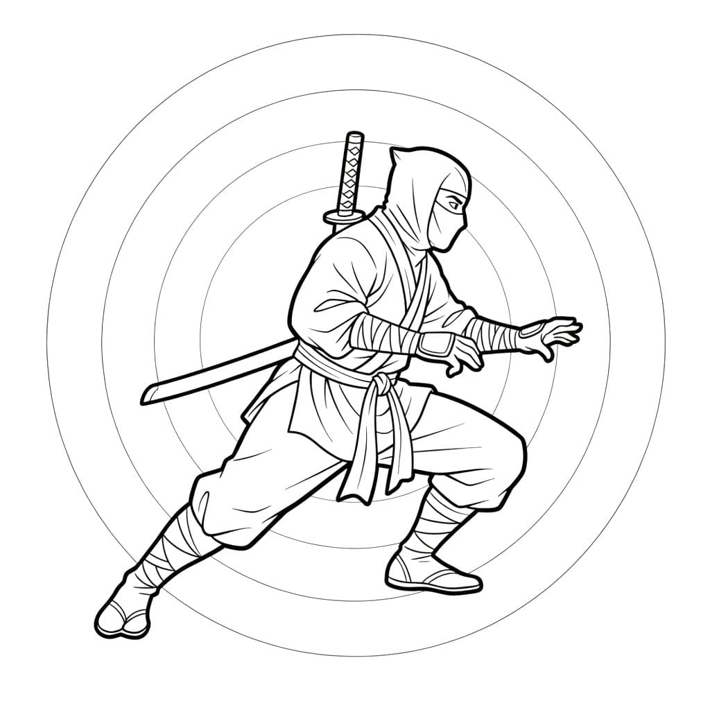 Ninja i sideprofil fargelegging