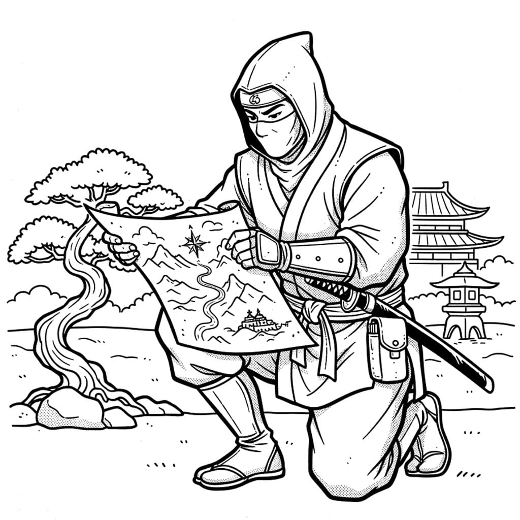 Ninja med kart fargelegging