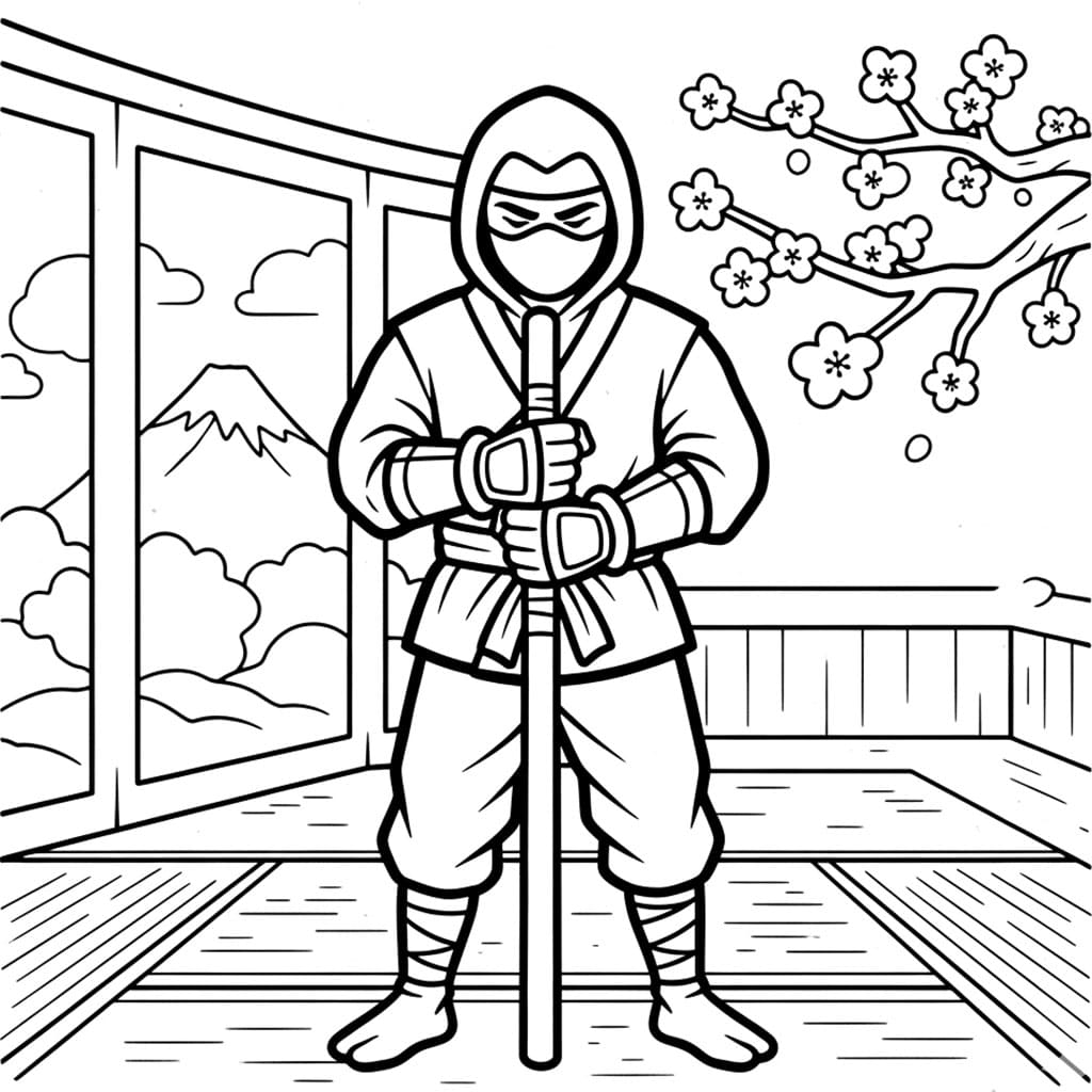 Ninja med stav fargelegging