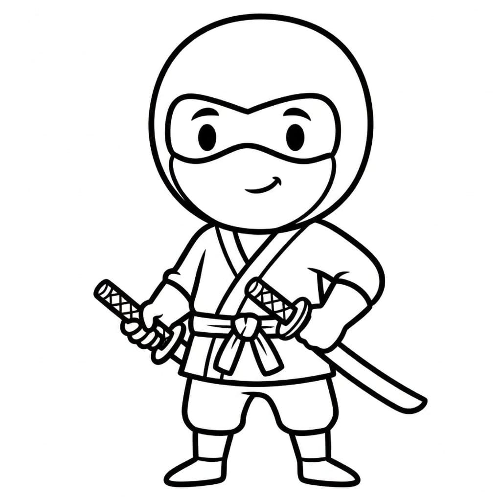 Ninja med sverd fargelegging
