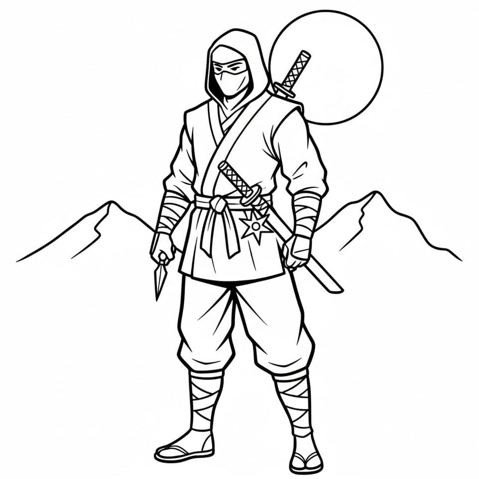 Ninja ser til venstre fargelegging