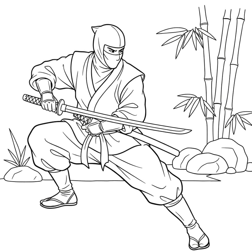 Ninja trekker sverd fargelegging