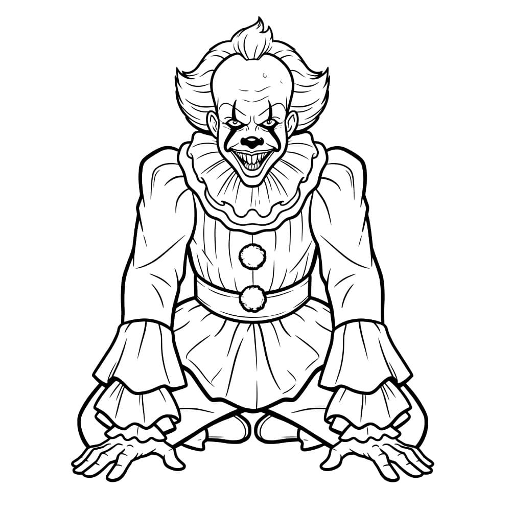 Pennywise kneler med hendene fargelegging